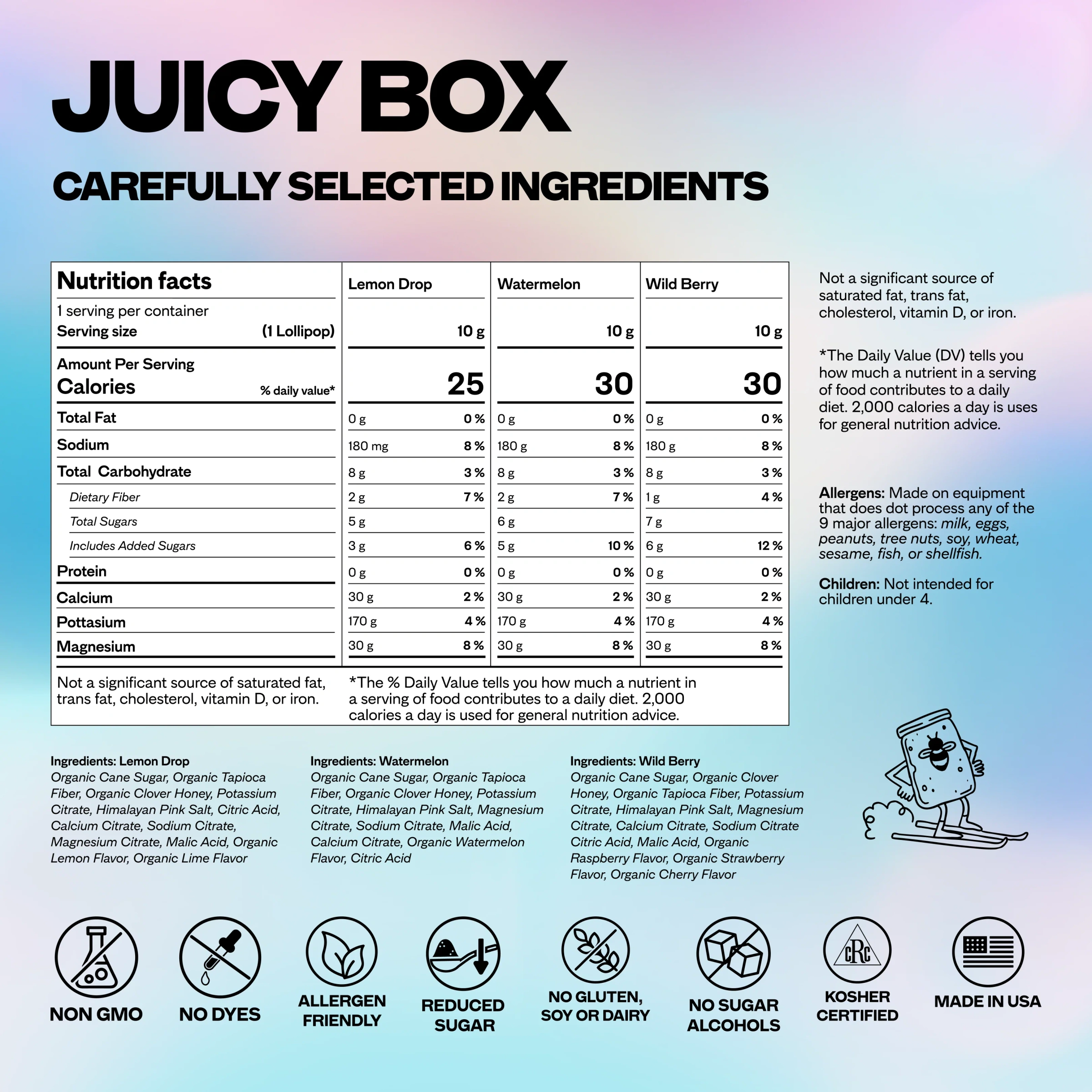 Juicy box ingredient label